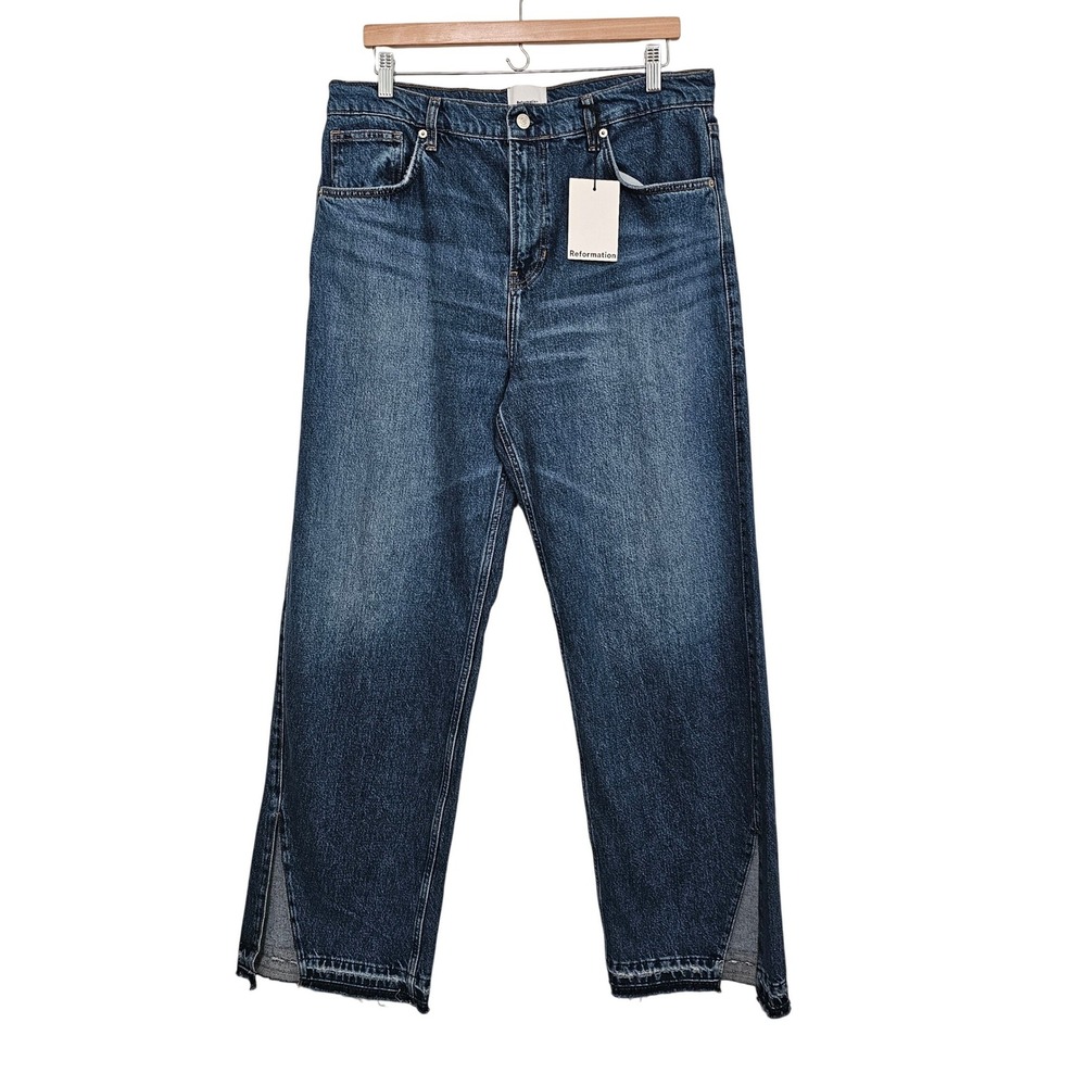 Reformation Val 90s Mid Rise Straight Jeans 31 Blue Vented Let‎ Down Hem NWT
